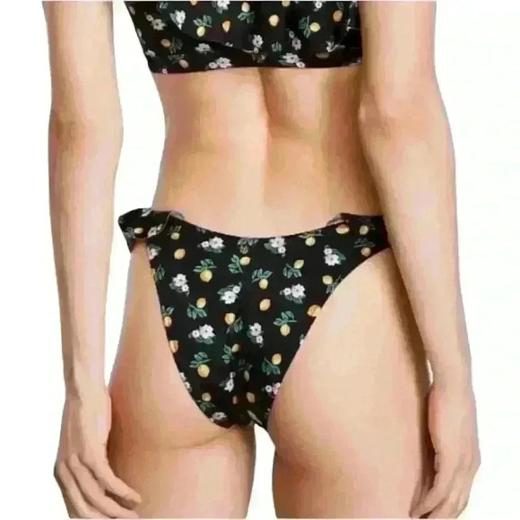 🎉Host Pick Victoria's Secret itsy ruffle bikini BOTTOM black lemon floral Small - Picture 2 of 10